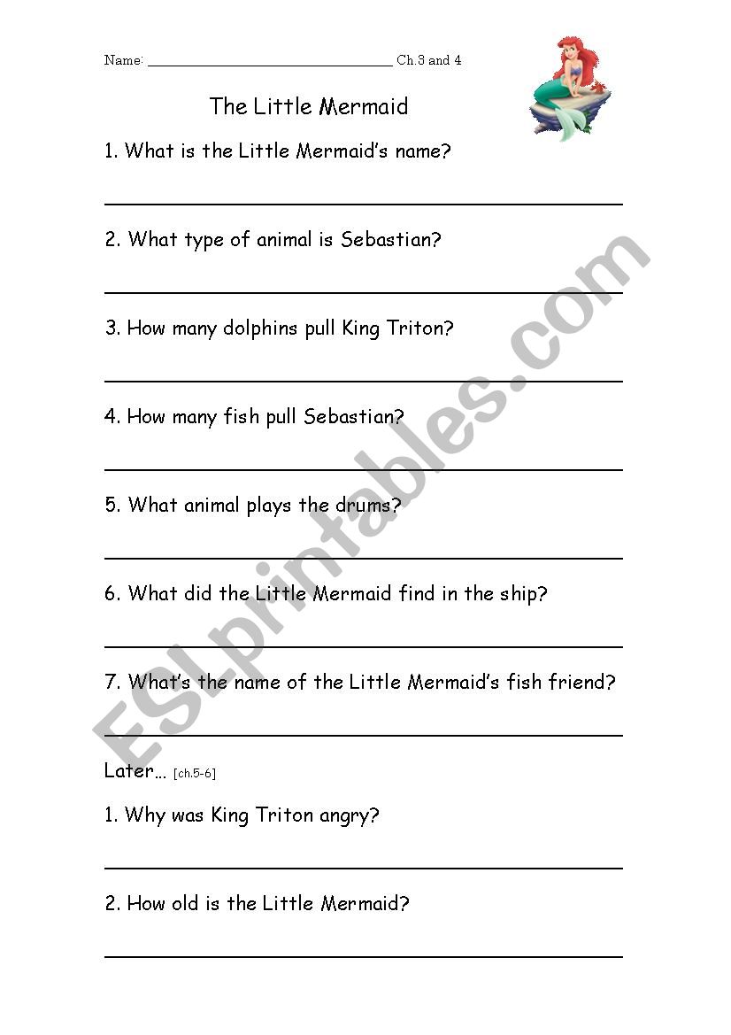 The Little Mermaid movie worksheet plus answers