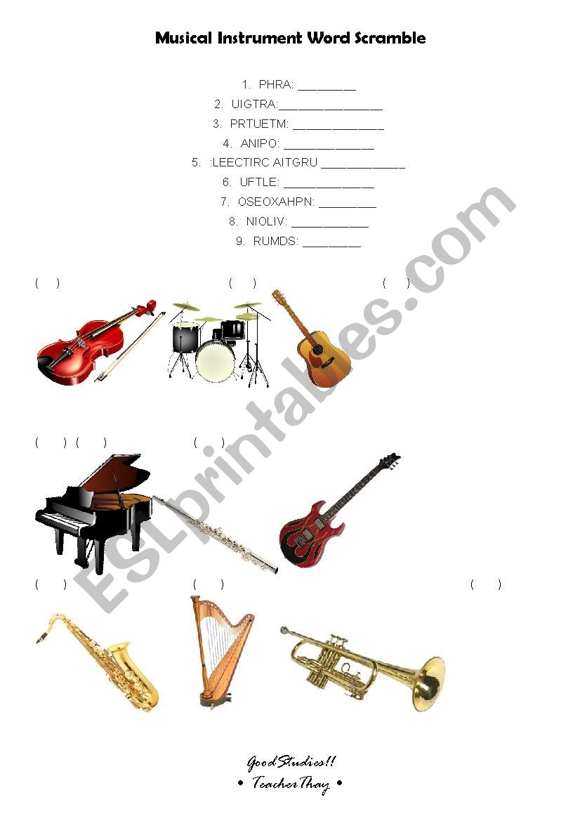 Musical Instrument Word Scramble