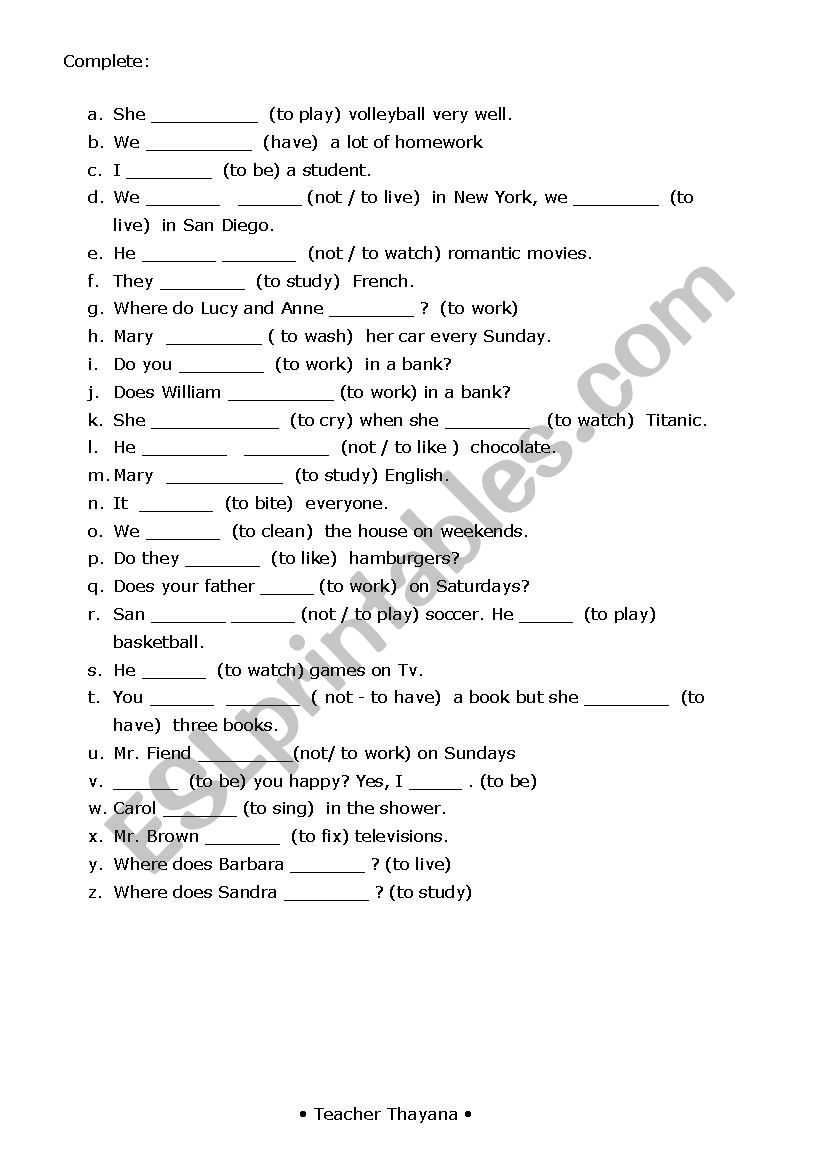 simple present - fill the blanks 