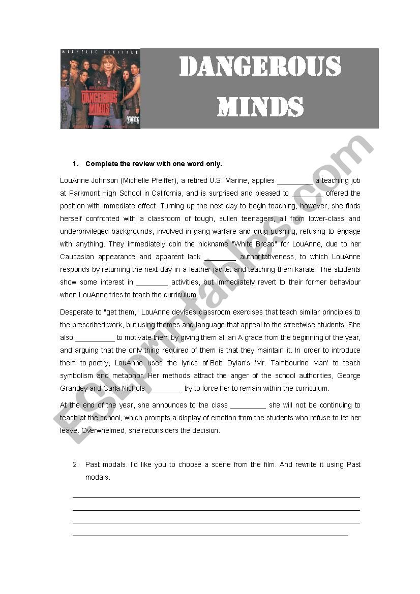 Dangerous Minds Worksheet worksheet