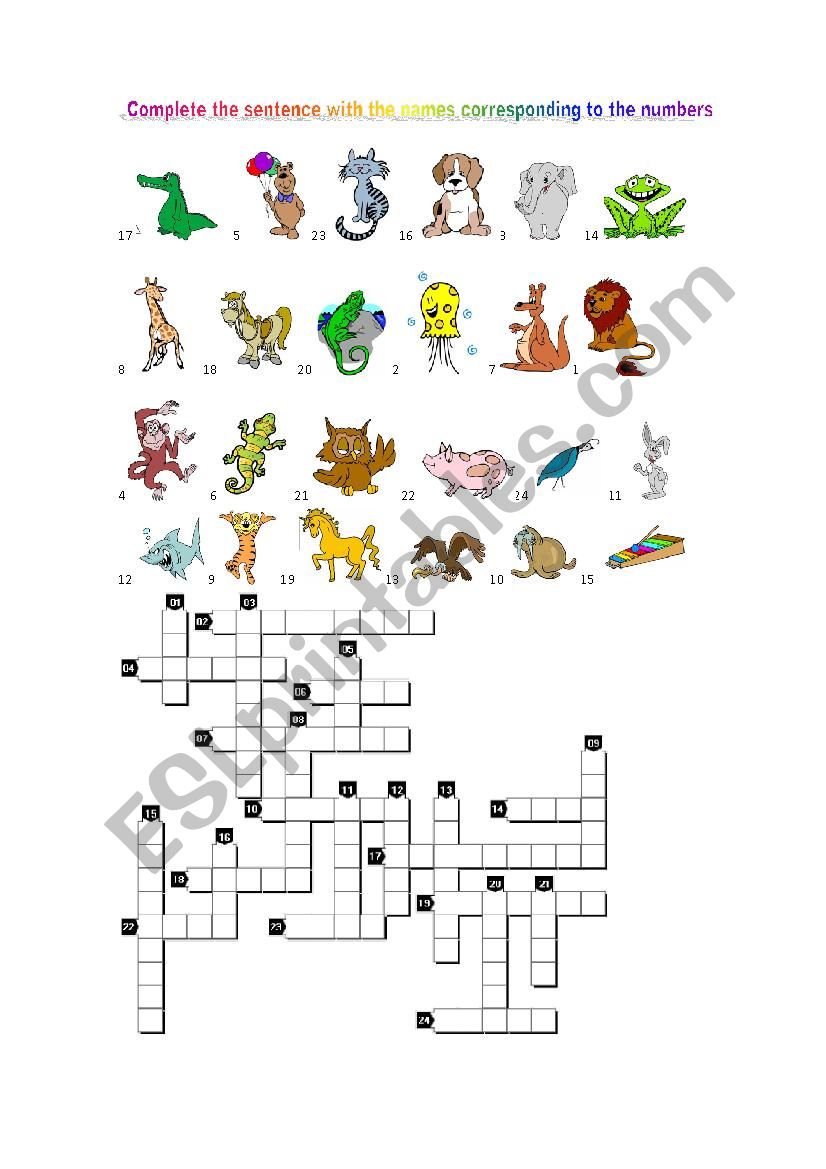 CROSSWORDS OF ANIMALS worksheet