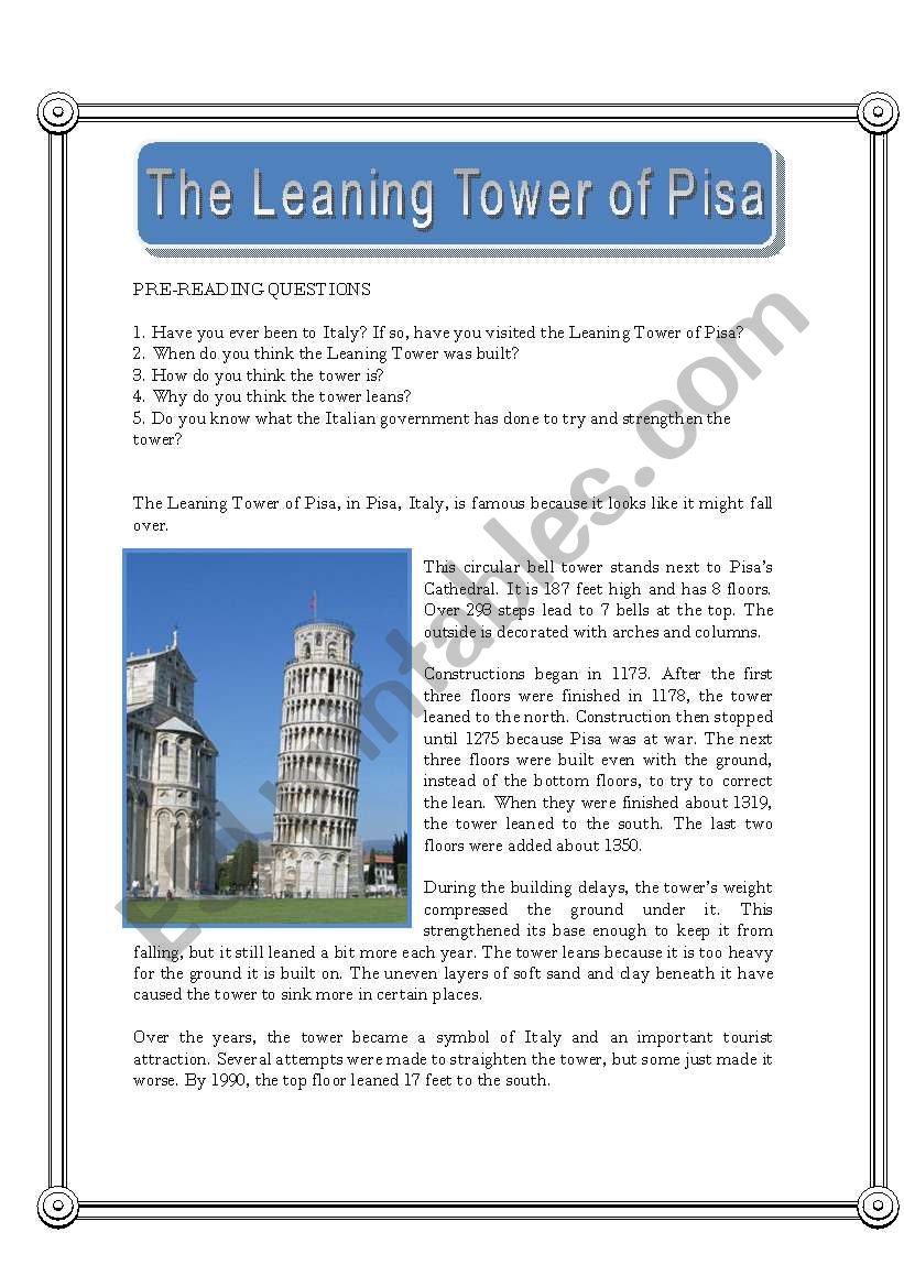 The Leaning Tower of Pisa worksheet