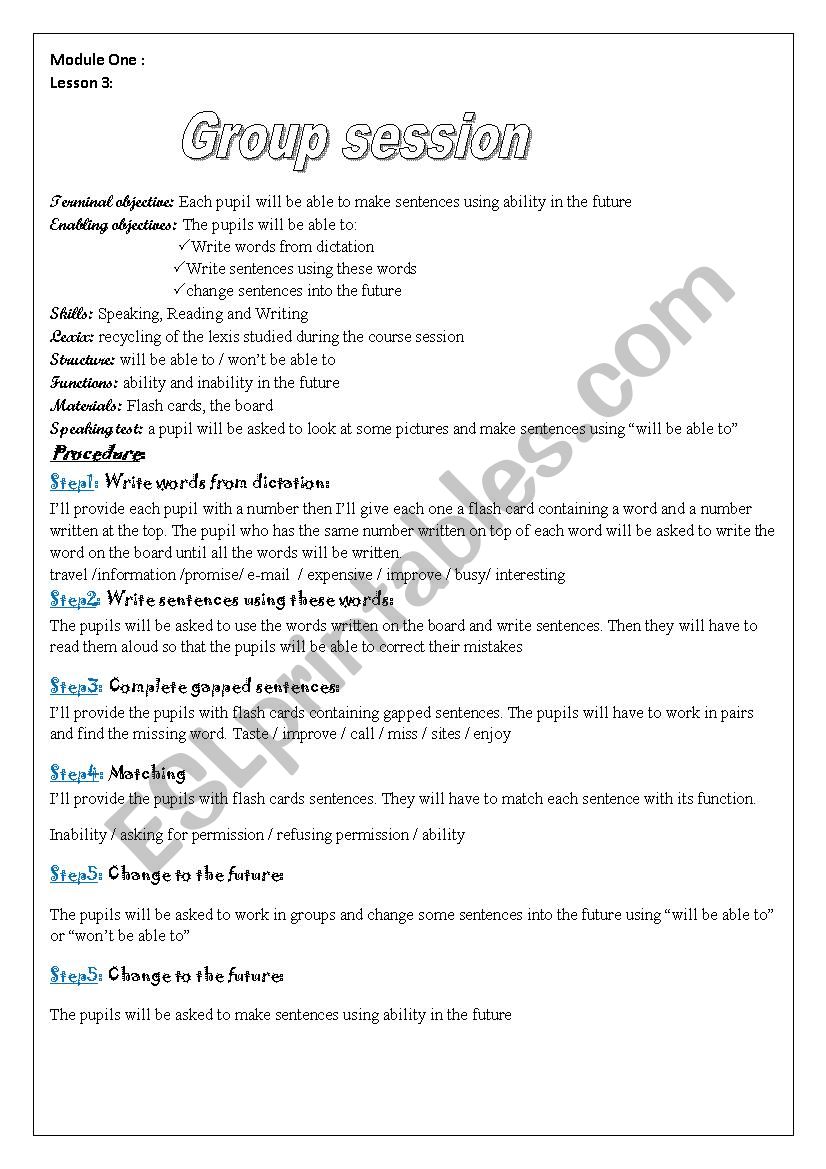 group session module 1 lesson 3  8th  pupils 