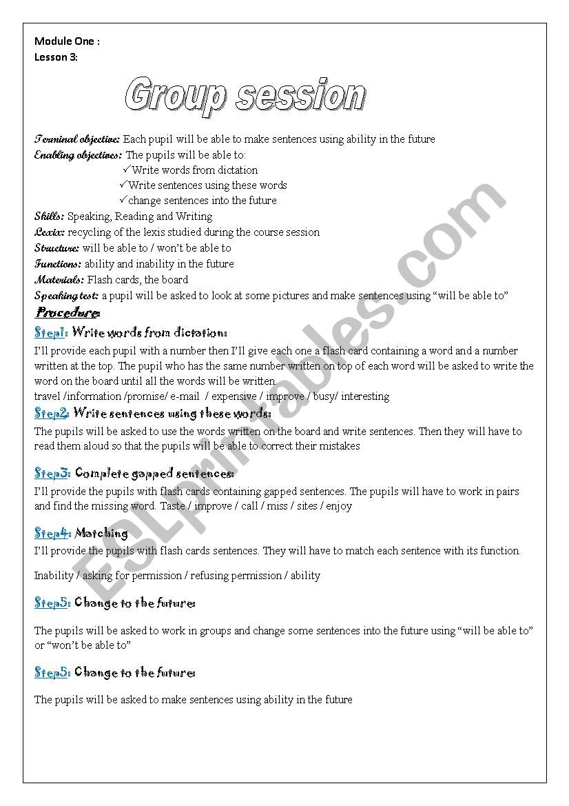 group session module 1 lesson 3  8th  pupils 