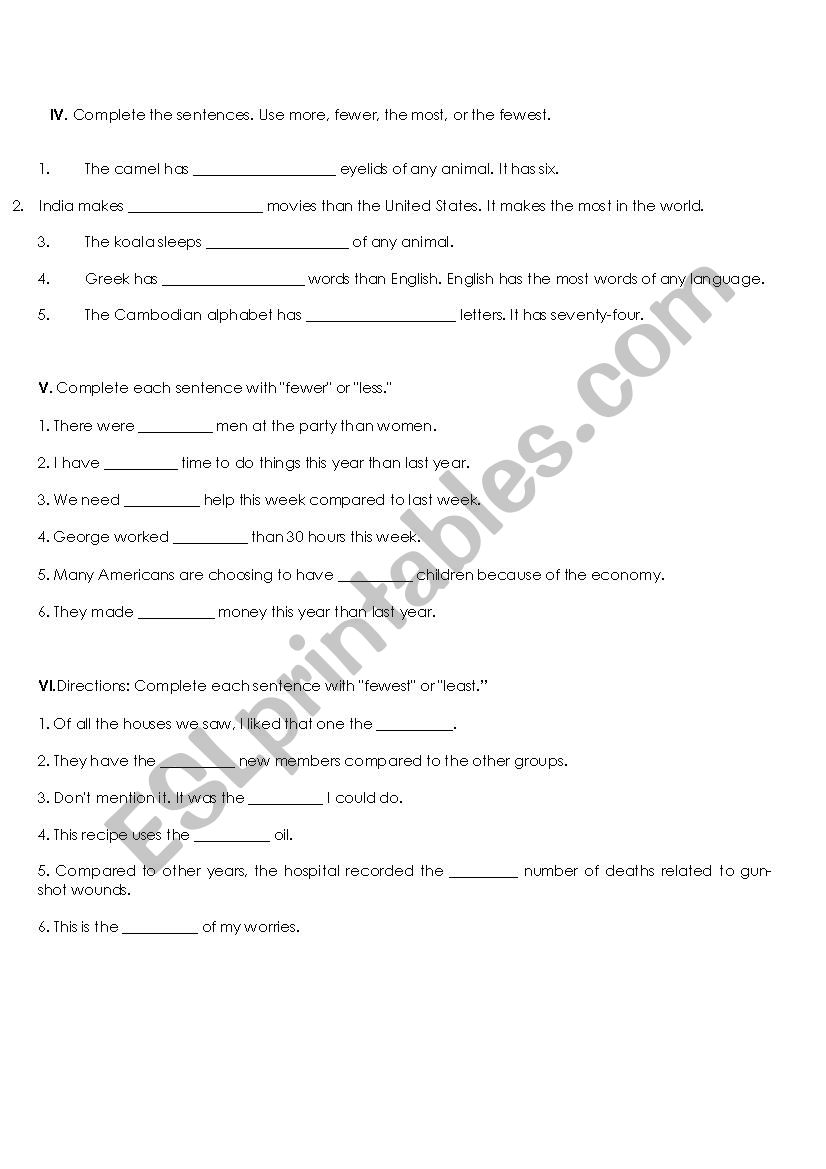 Stevenson k Fitness Comparatives And Superlatives Exercises Online With Less And Least Bolca