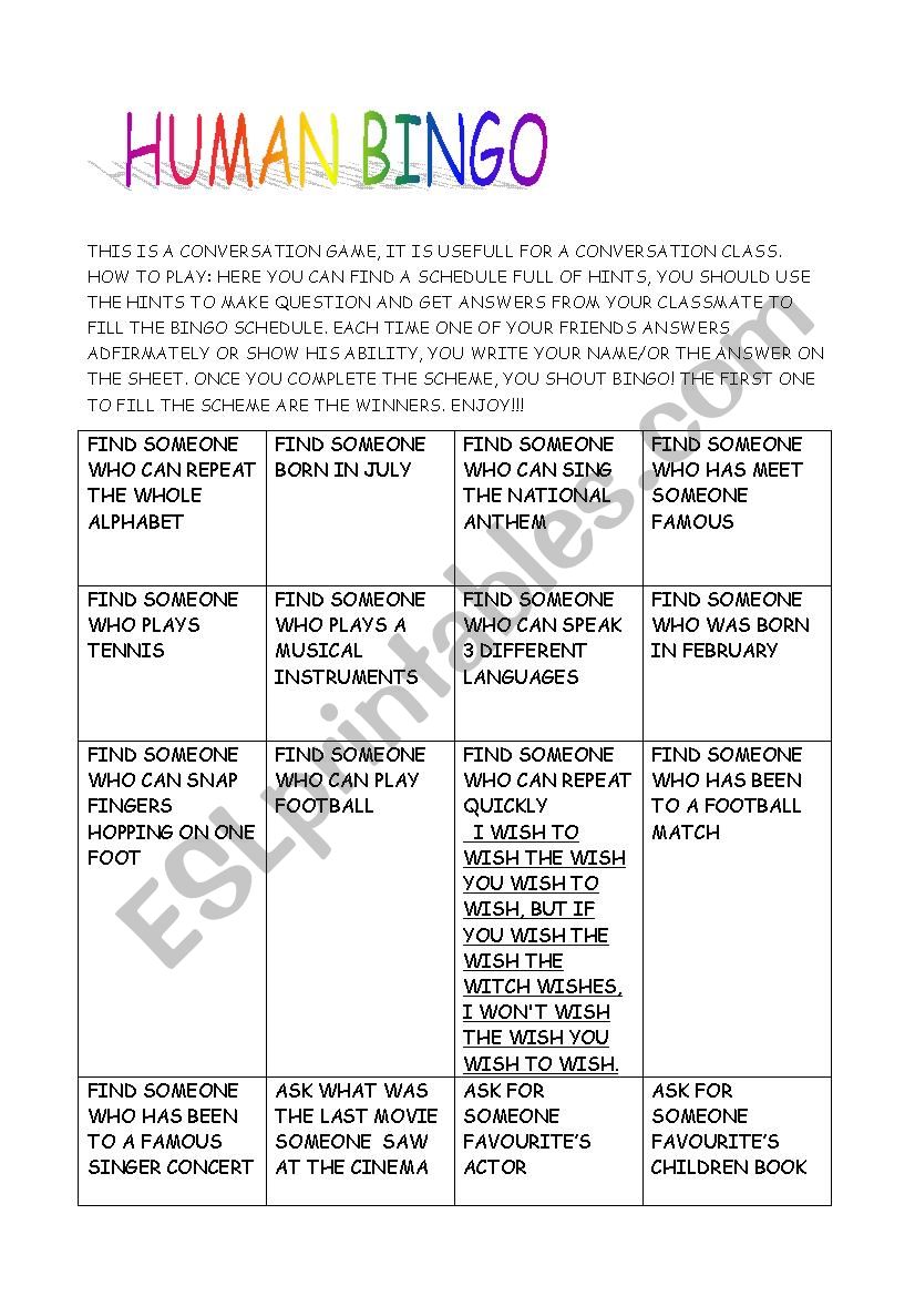 HUMAN BINGO worksheet