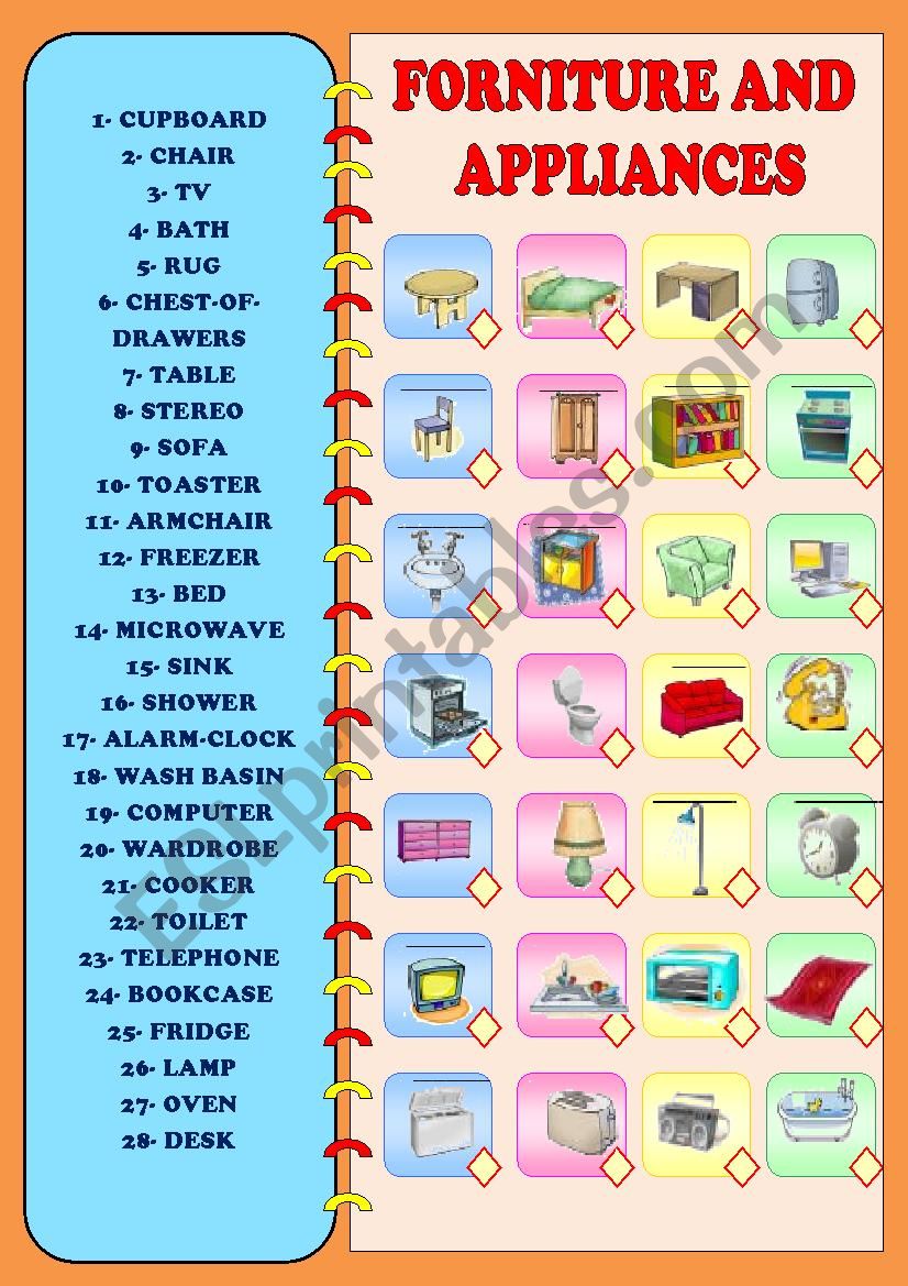 FORNITURE AND APPLIANCES worksheet