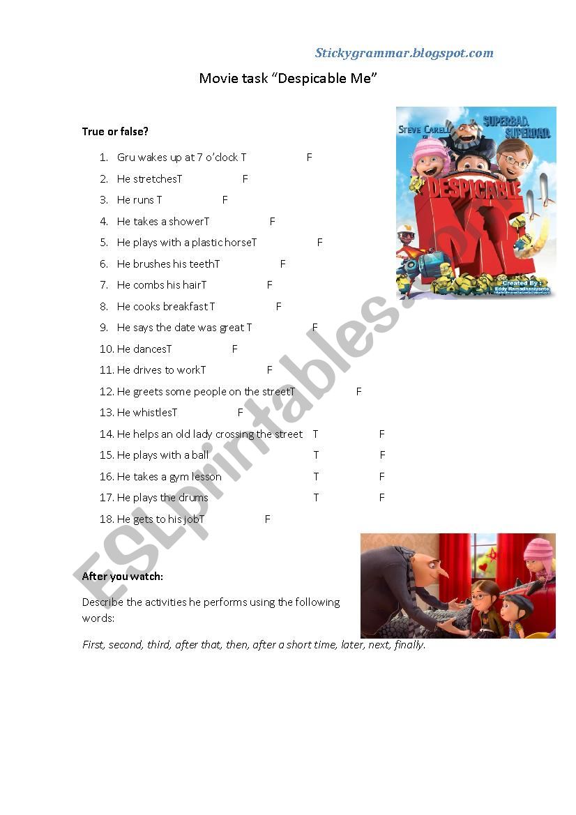 Despicable me - Daily routine worksheet