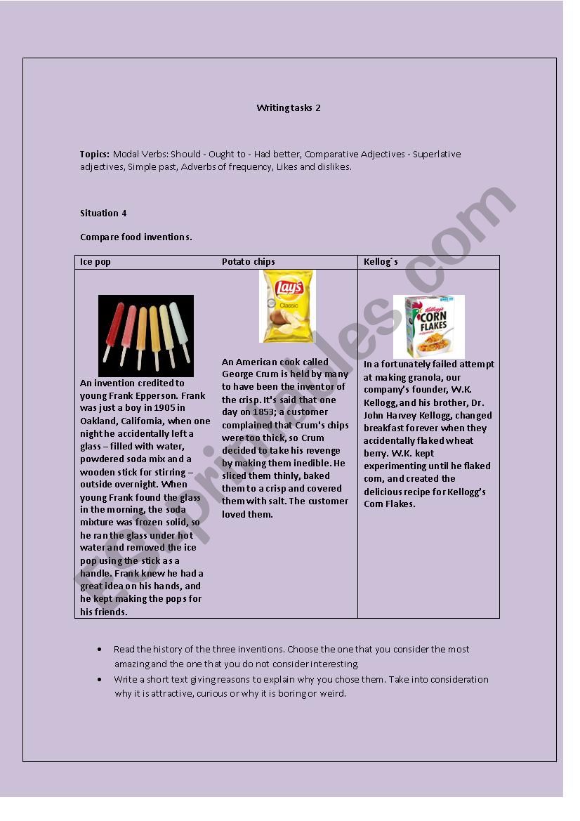 Writing tasks 2 worksheet