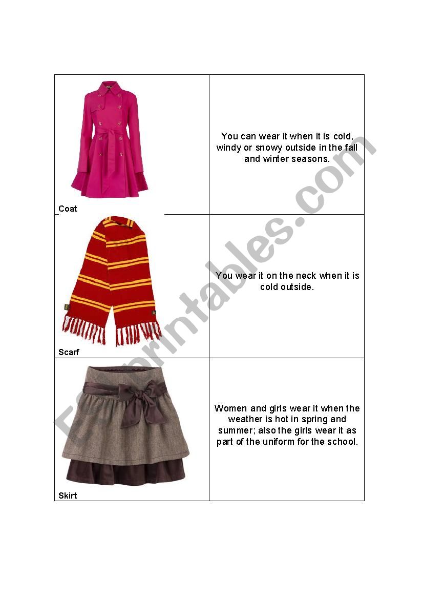 Clothes cards worksheet