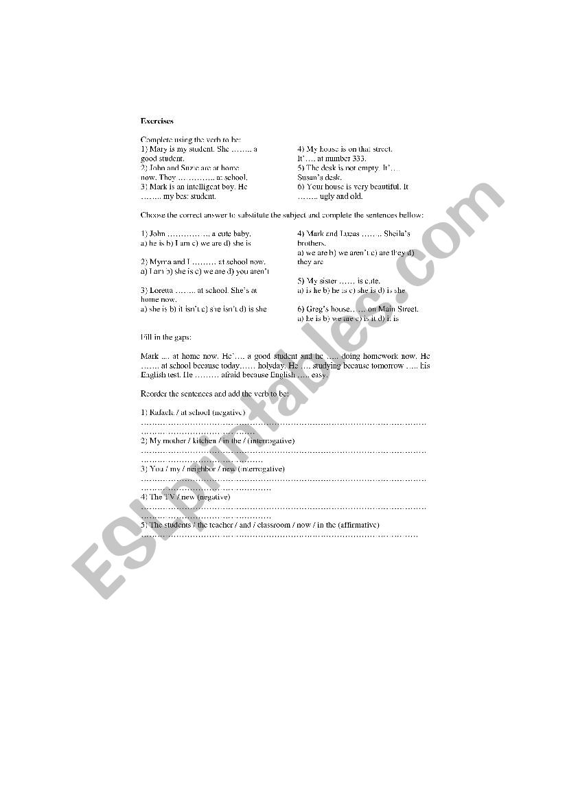 Verb To Be Exercise worksheet