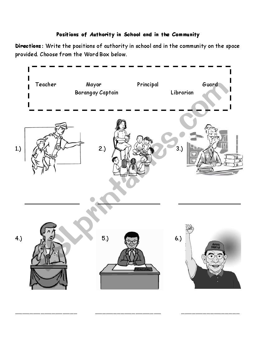 Authorities in the Community worksheet
