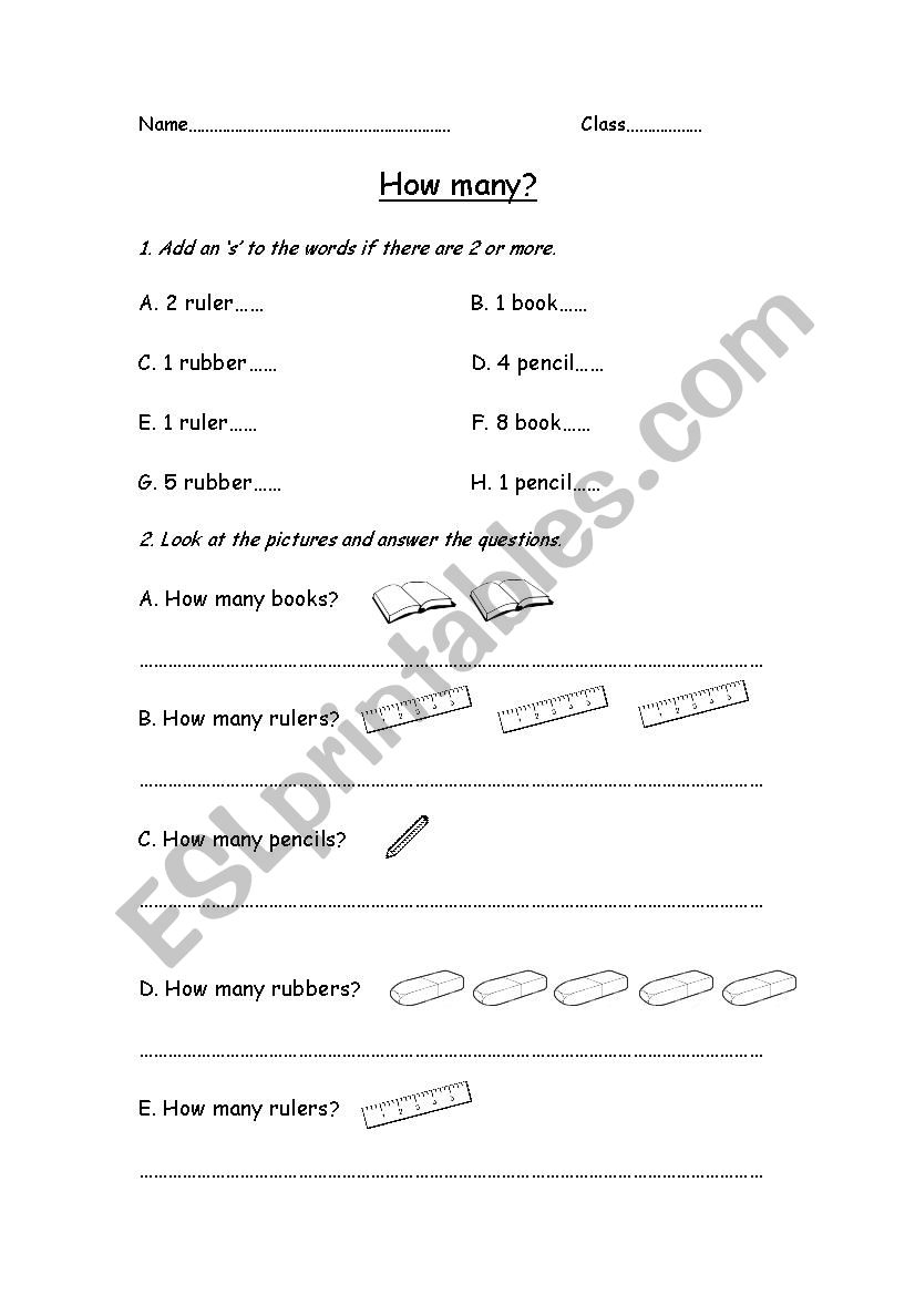 Stationery with plurals worksheet