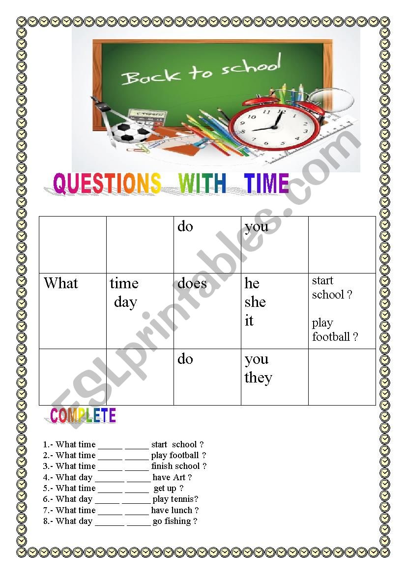 QUESTIONS  WITH  TIME worksheet