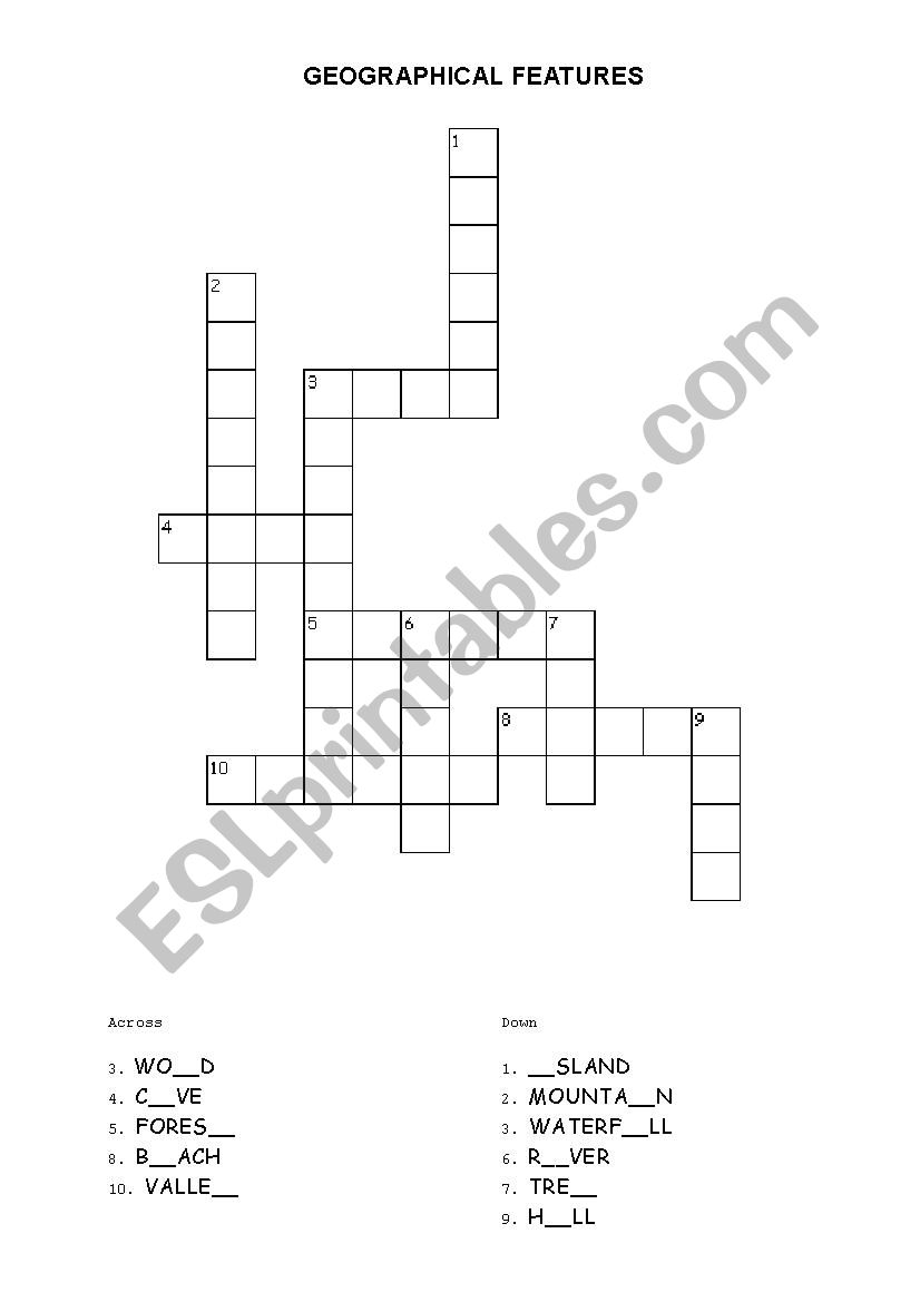 Geographical features worksheet