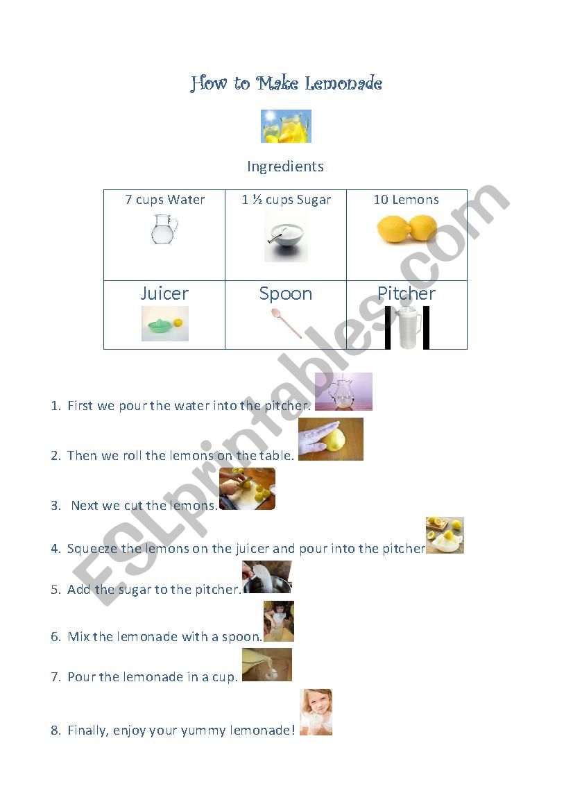 How to make Lemonade worksheet