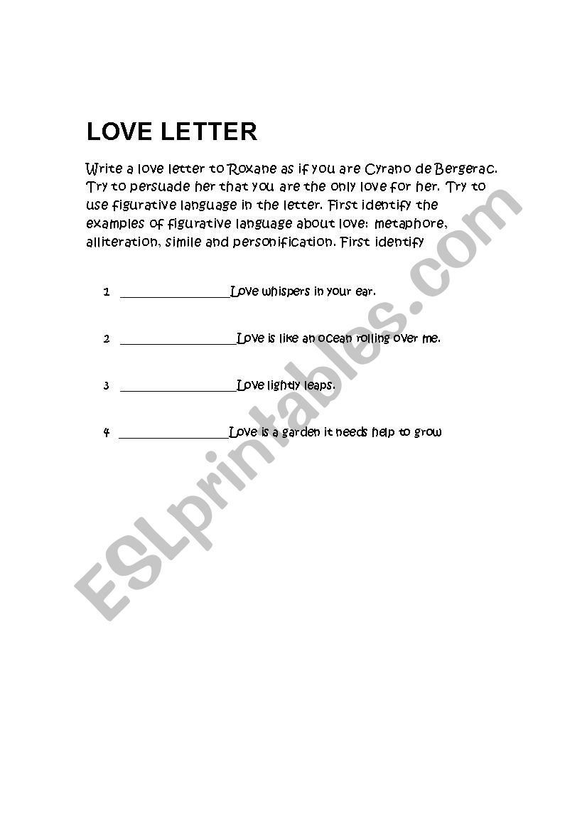 Cyrano Love Letter using figurative language