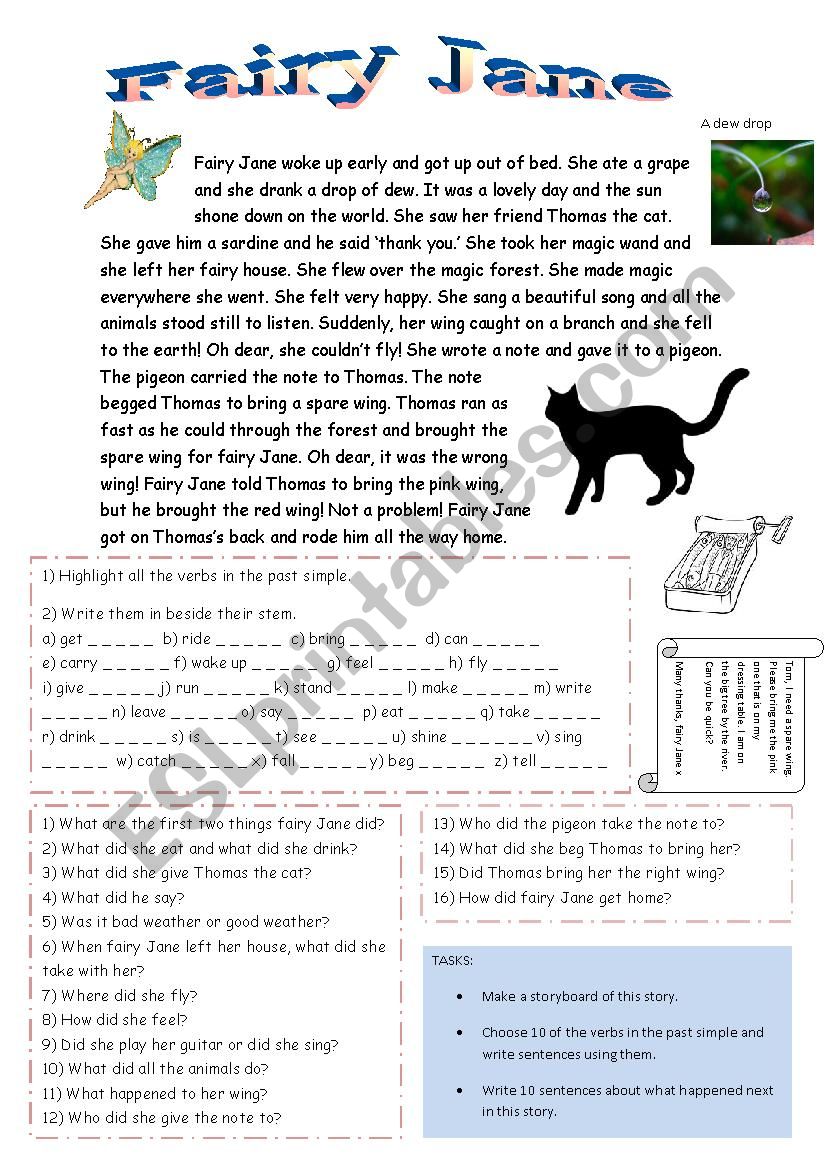 Irregular past simple tenses with a fairy tale. Fairy jane