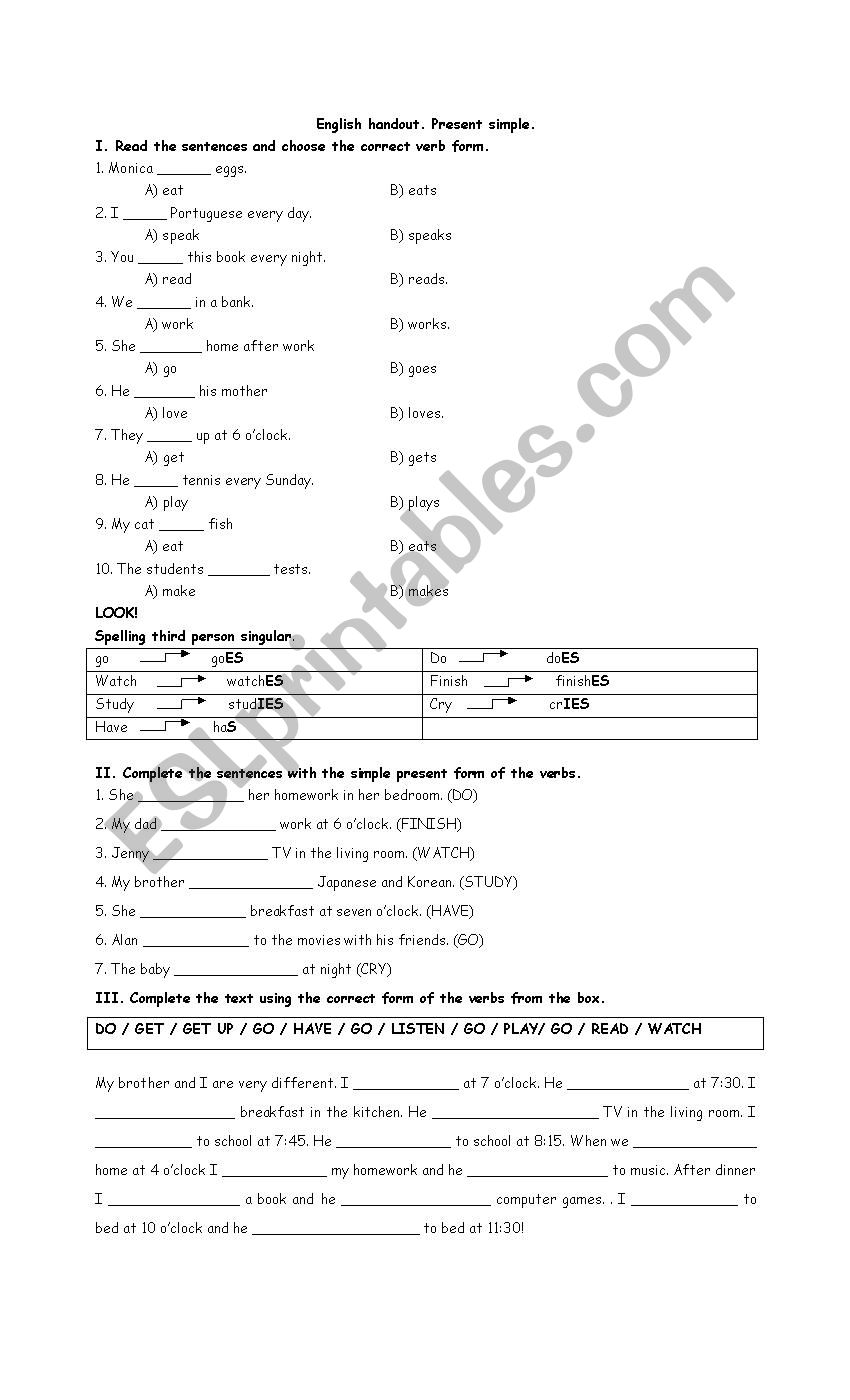 Present simple third person S worksheet