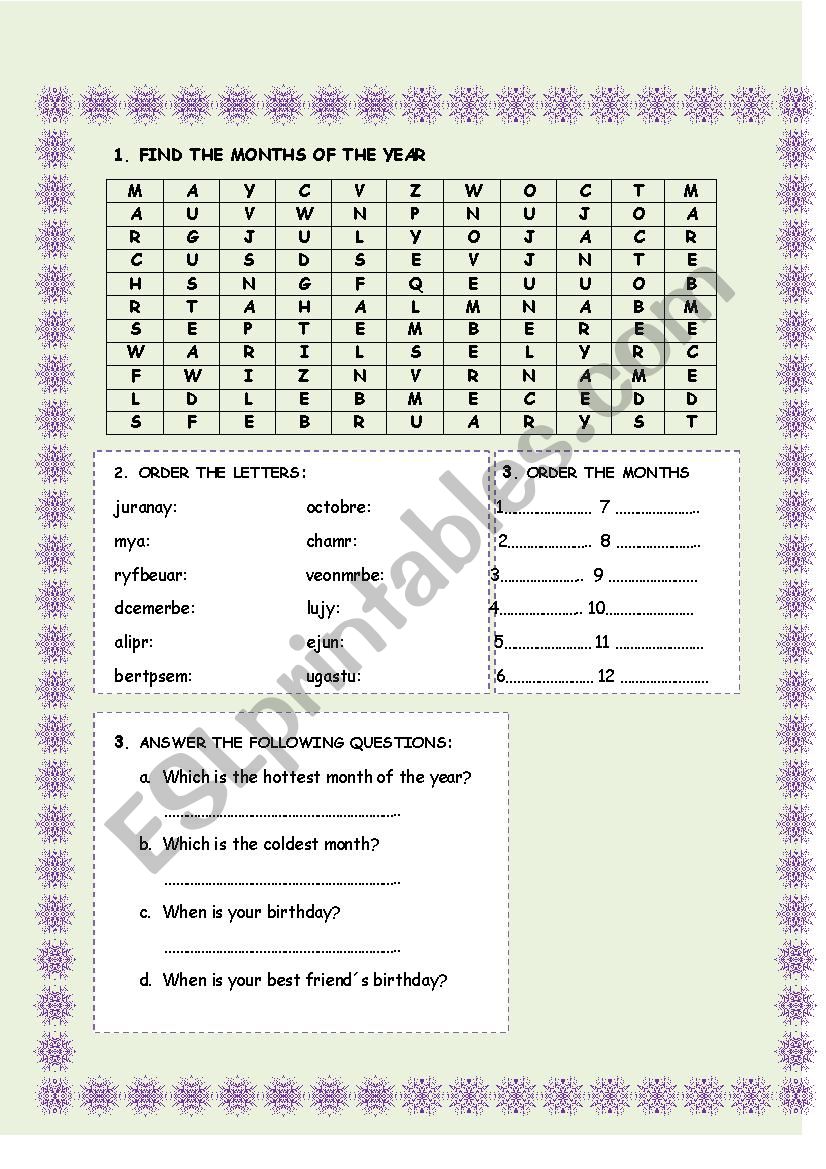 Months of the Year worksheet