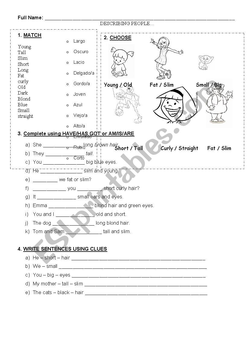 Describing People worksheet