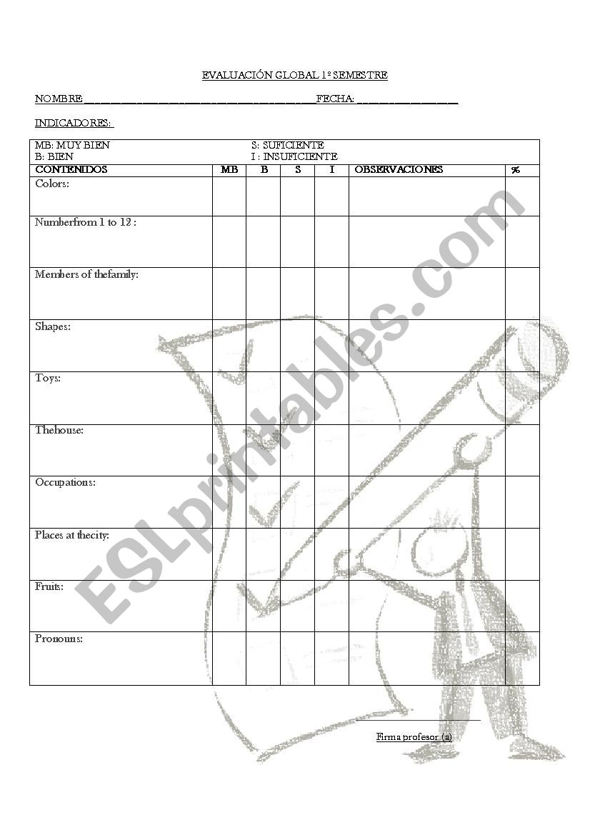 evaluation for kindergarden  worksheet