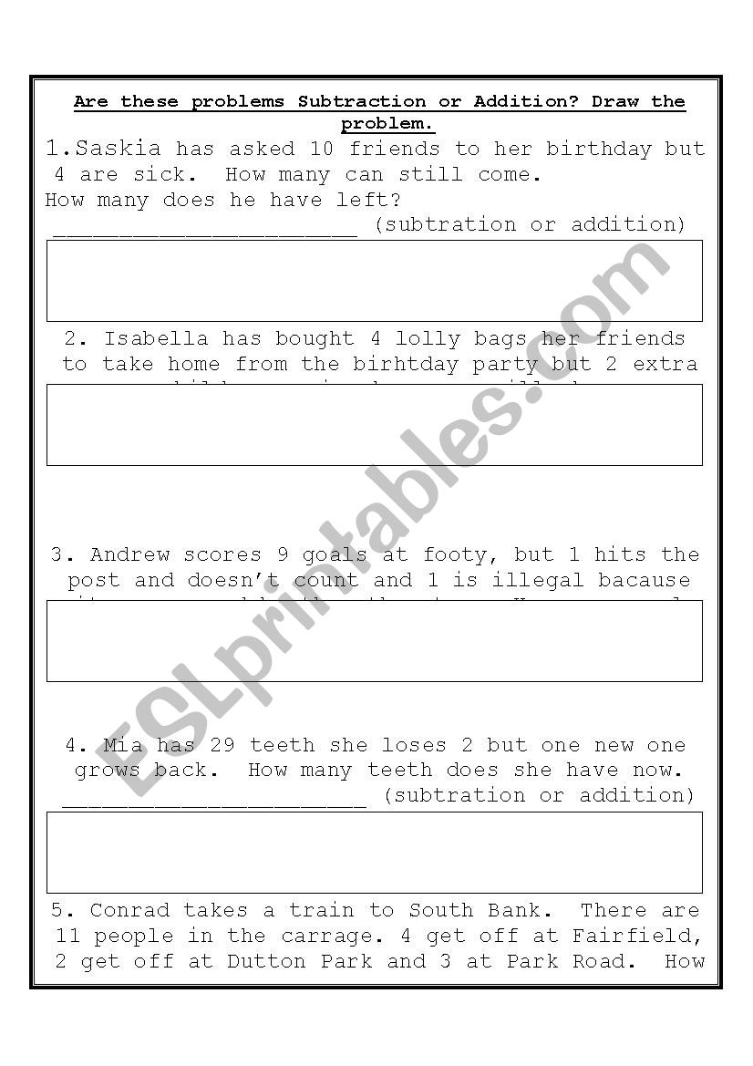 Subtraction and Addition problems for early years