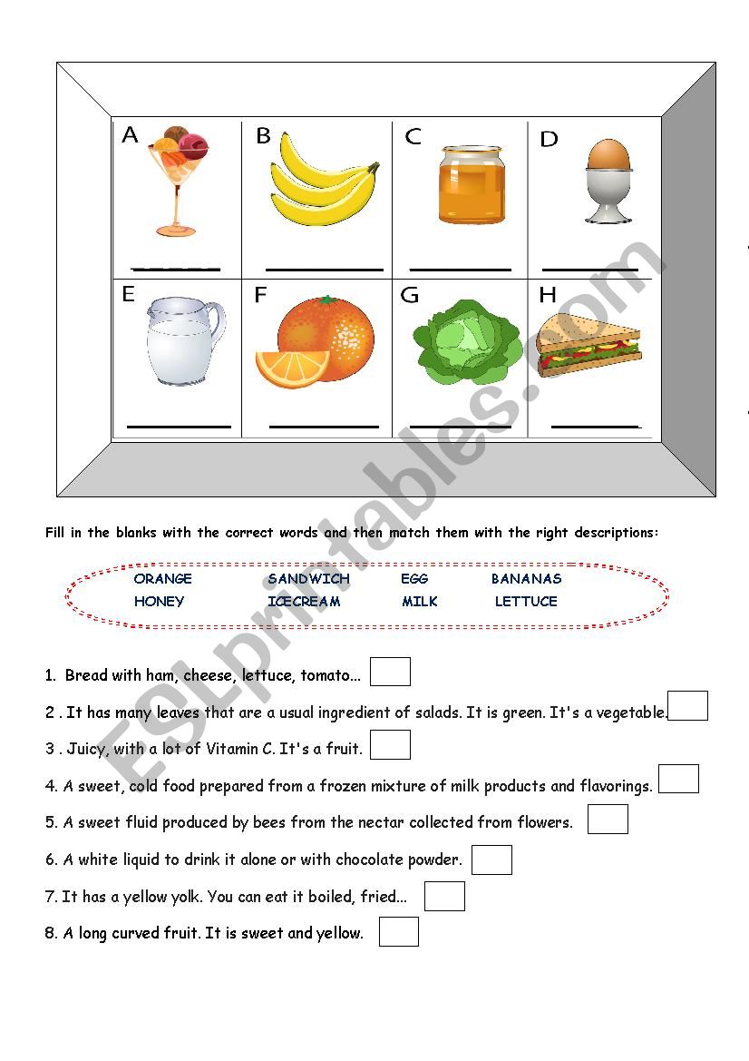 FRUITS DESCRIPTION worksheet