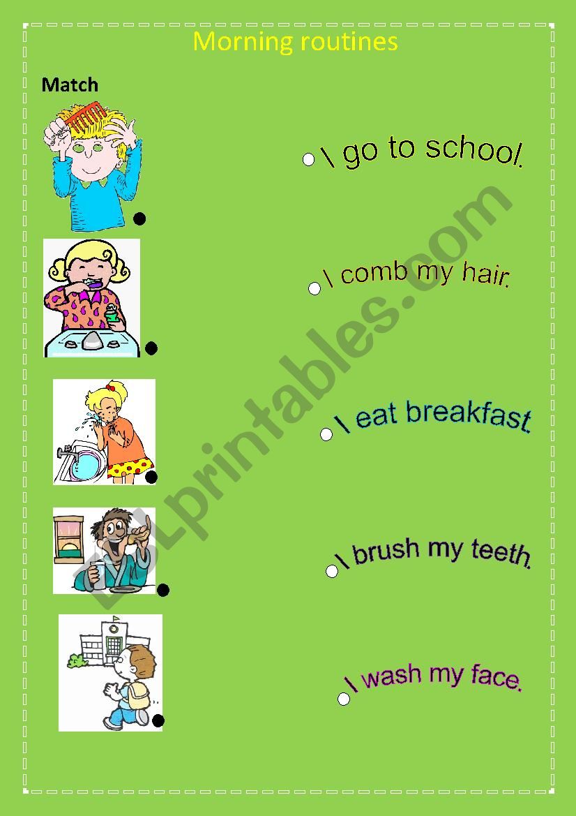 Morning routines 1 worksheet