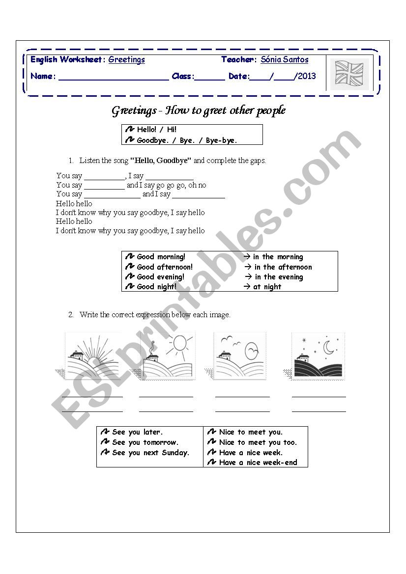 Greetings worksheet
