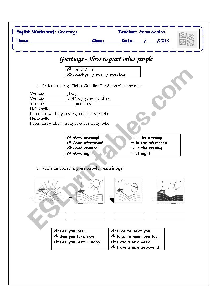 Greetings worksheet