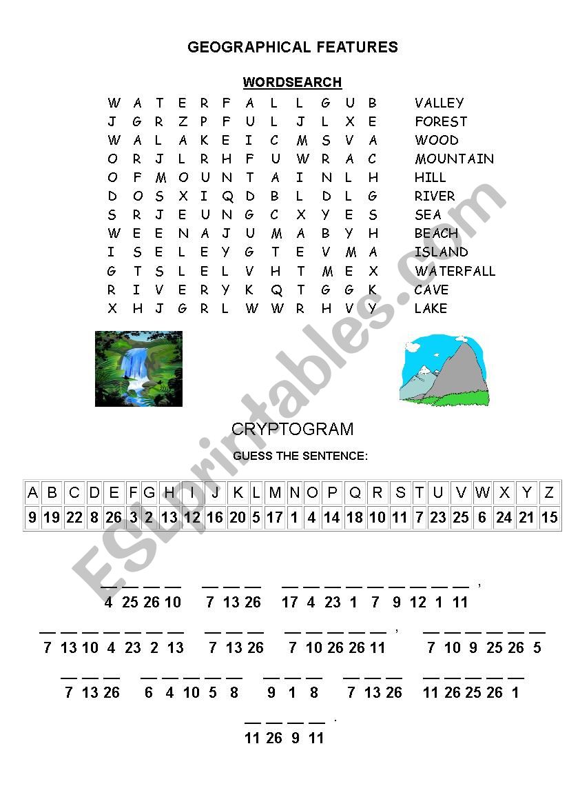 Geographical features worksheet