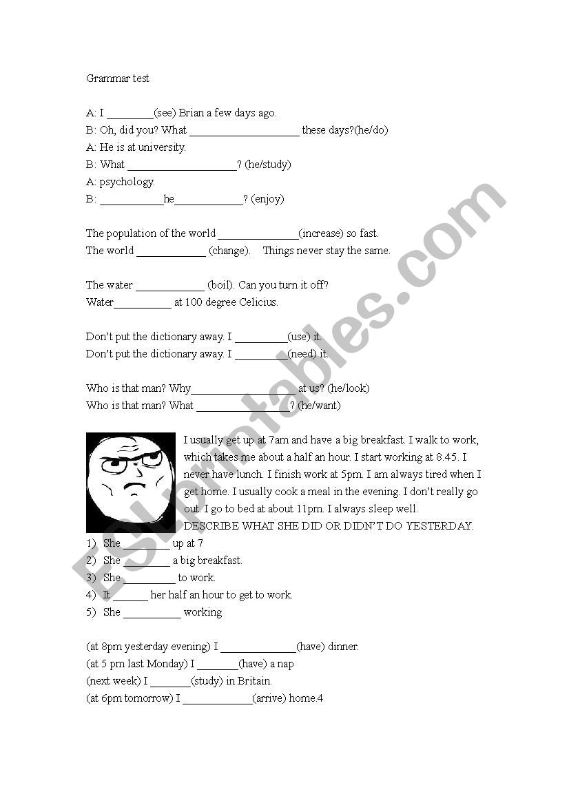 Basic Grammar Test worksheet