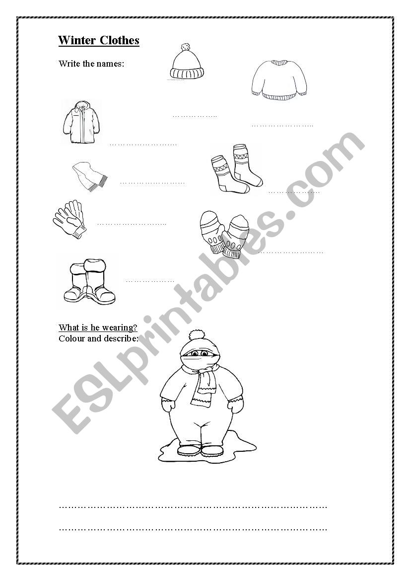 Winter Clothes Vocabulary - ESL worksheet by marianaserra