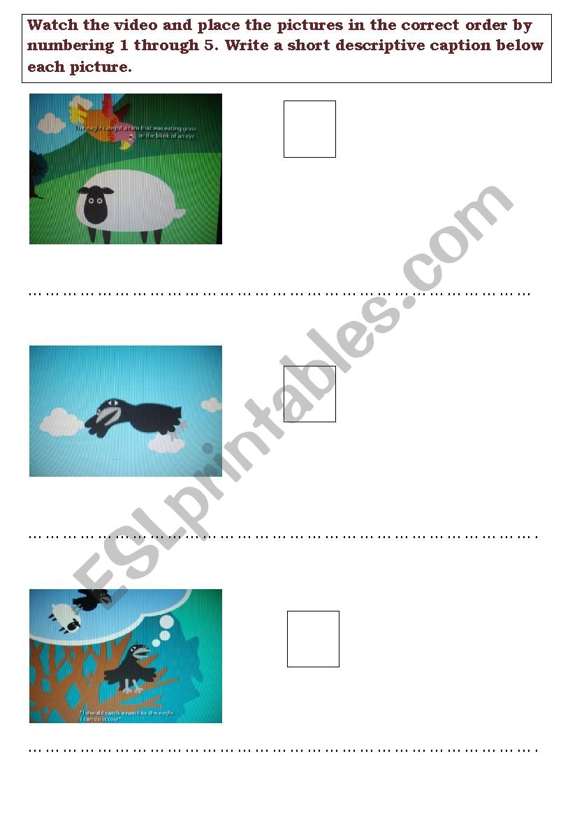 Aesops fable, The Eagle and the Jackdaw video worksheet