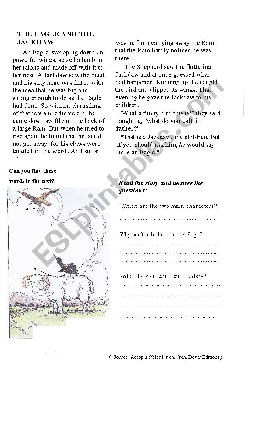 Aesop´s fable, The Eagle and the Jackdaw - ESL worksheet by Elina21