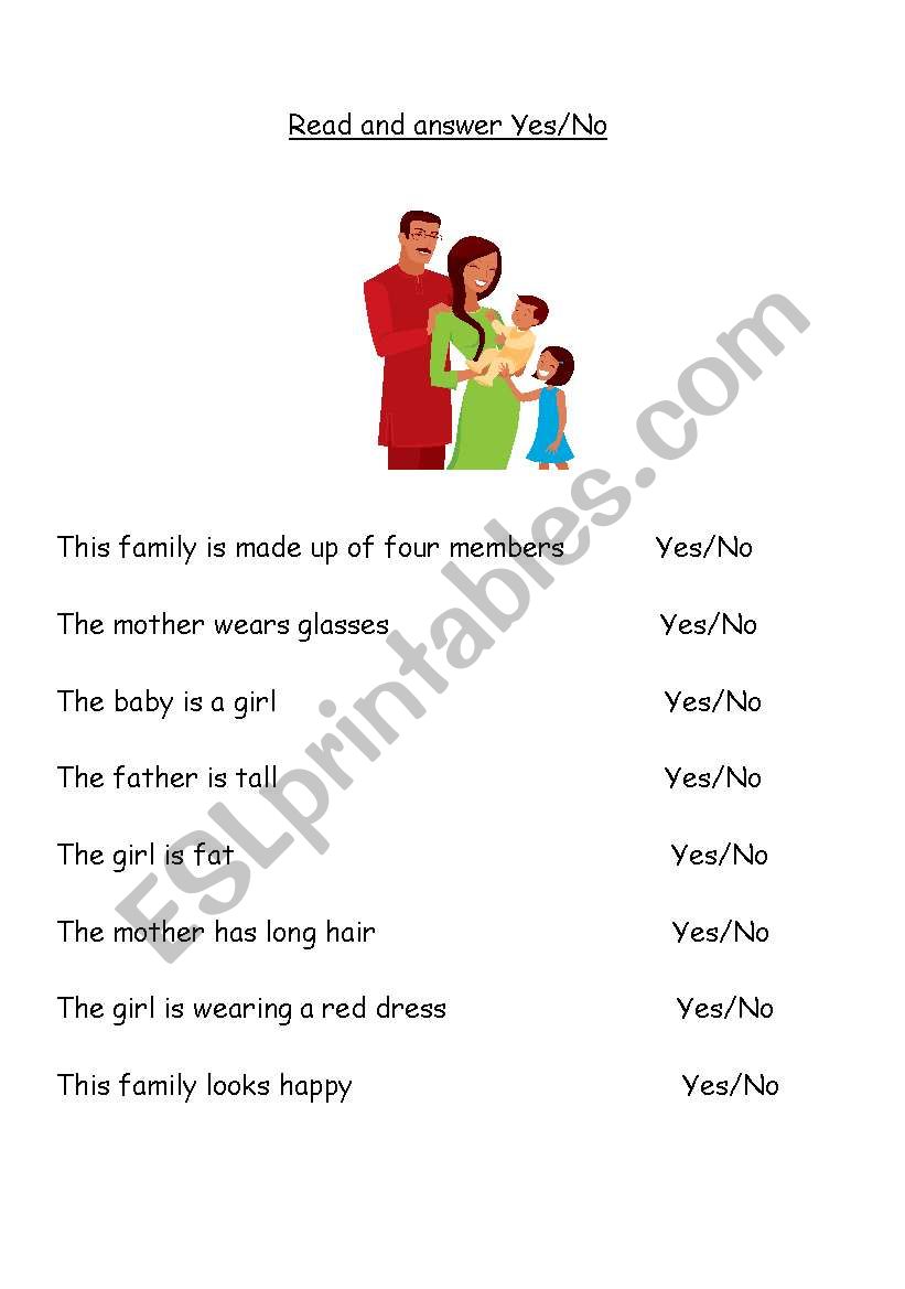Read and answer Yes/No worksheet
