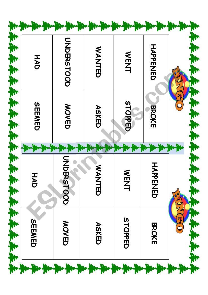 Simple past Bingo game. worksheet