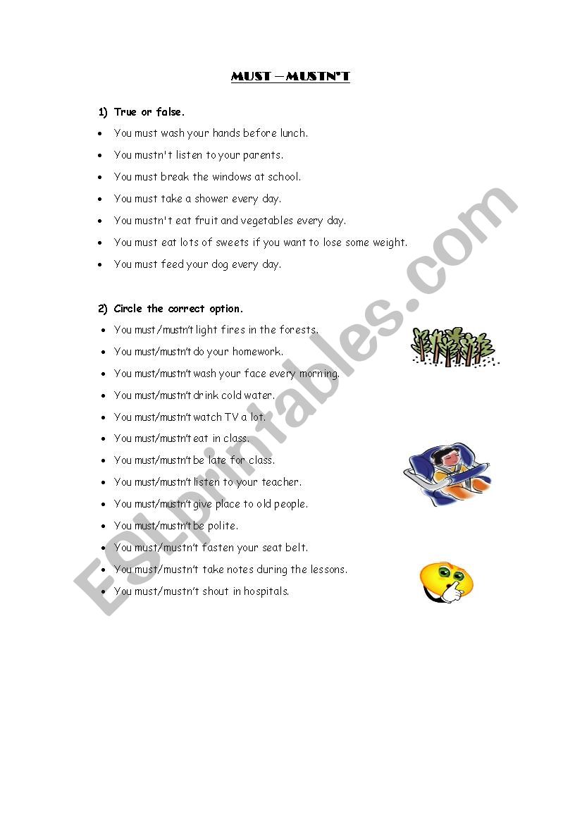 Must Mustn´t  worksheet