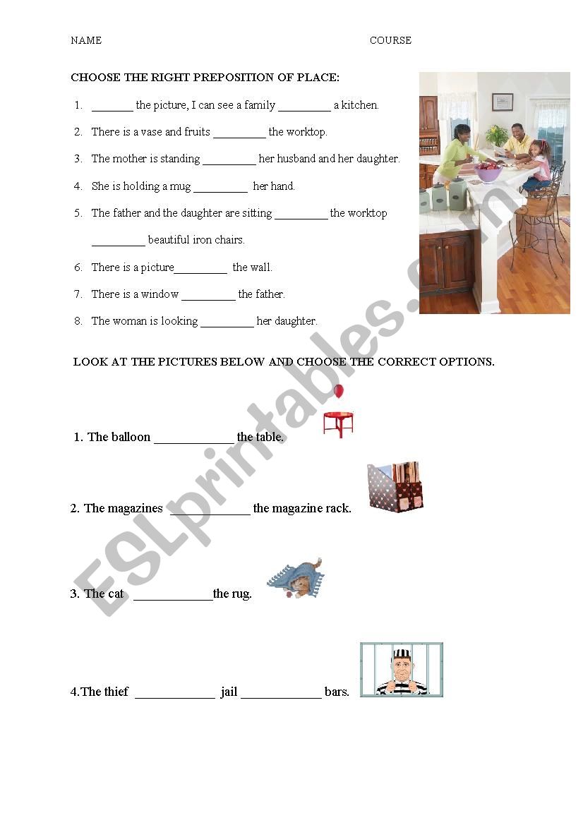 prepositions of place worksheet