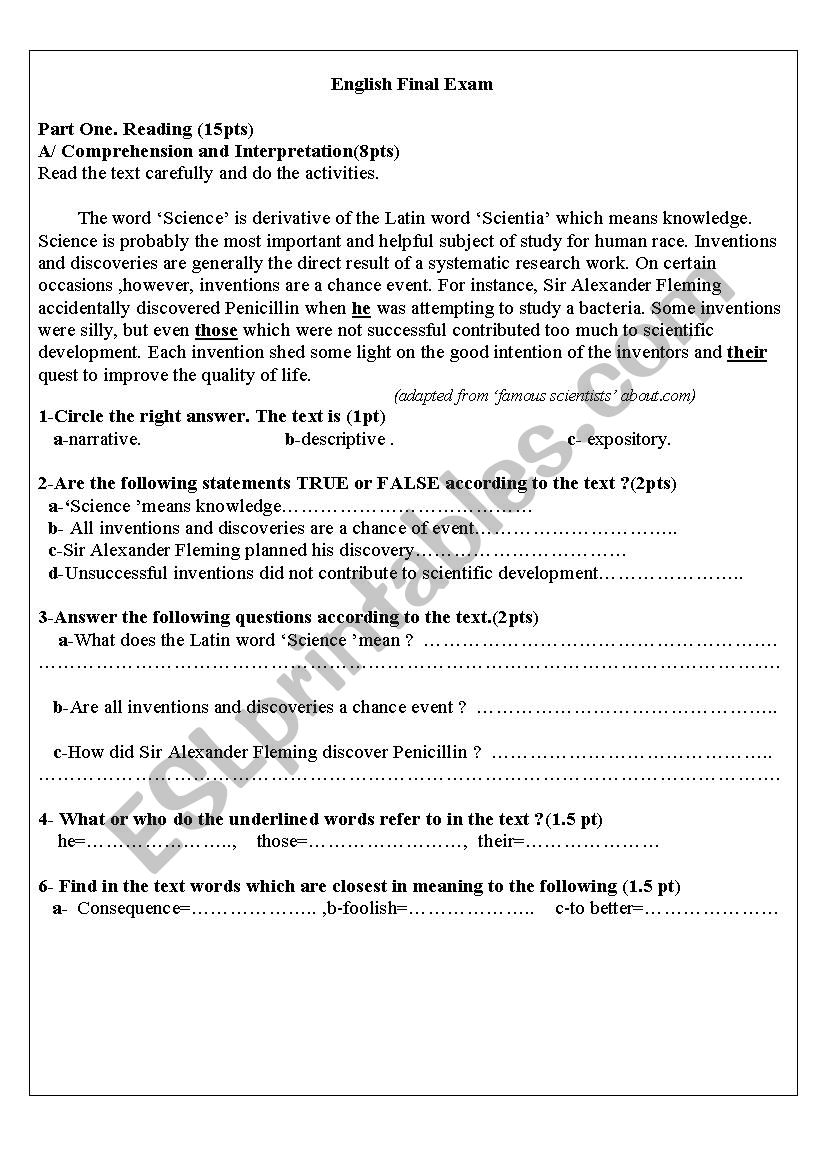 EXAM worksheet