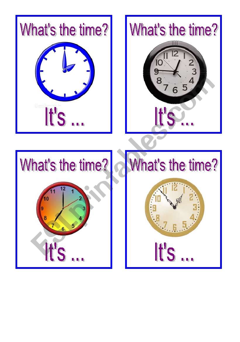 Telling Time Cards - Part I worksheet