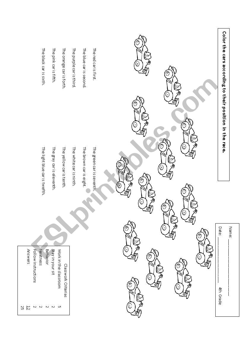 Ordinal Numbers worksheet