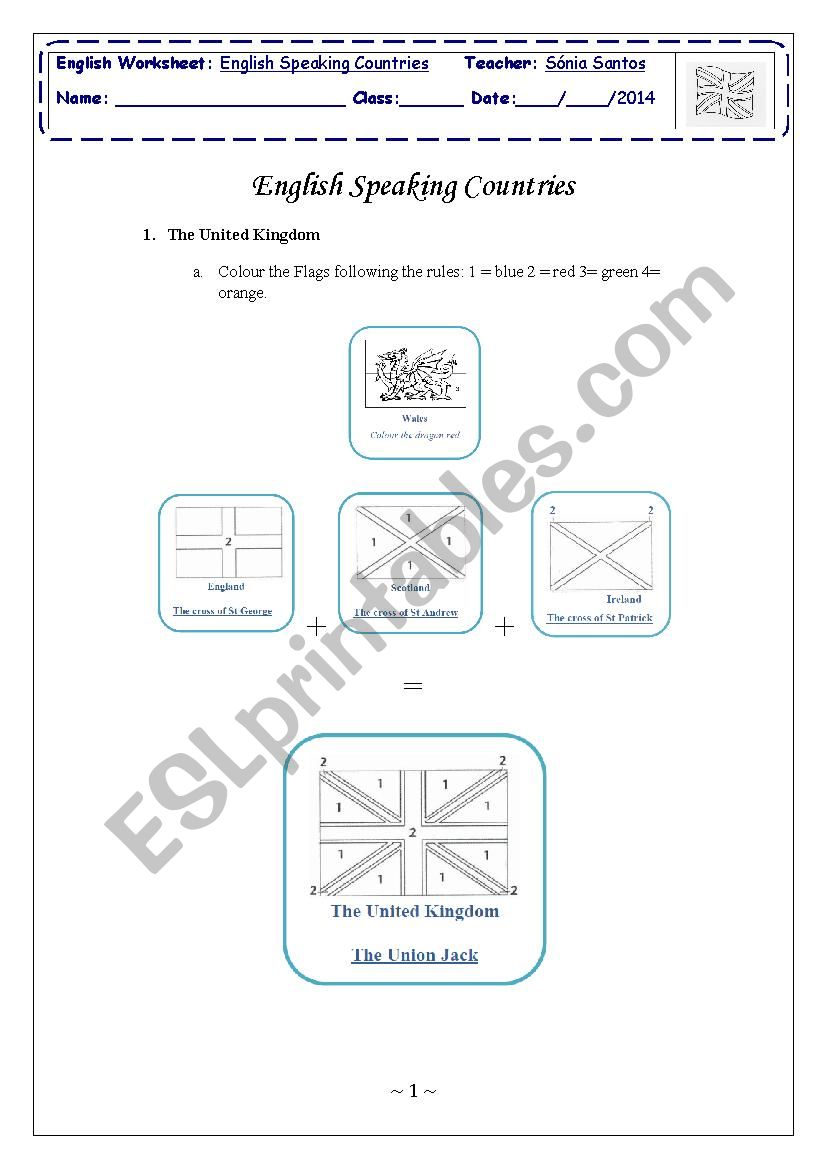 English Speaking Countries worksheet