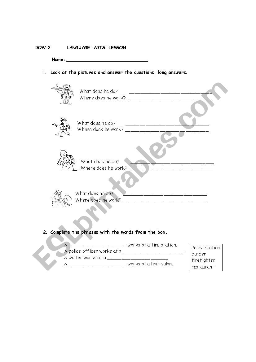 Professions  worksheet