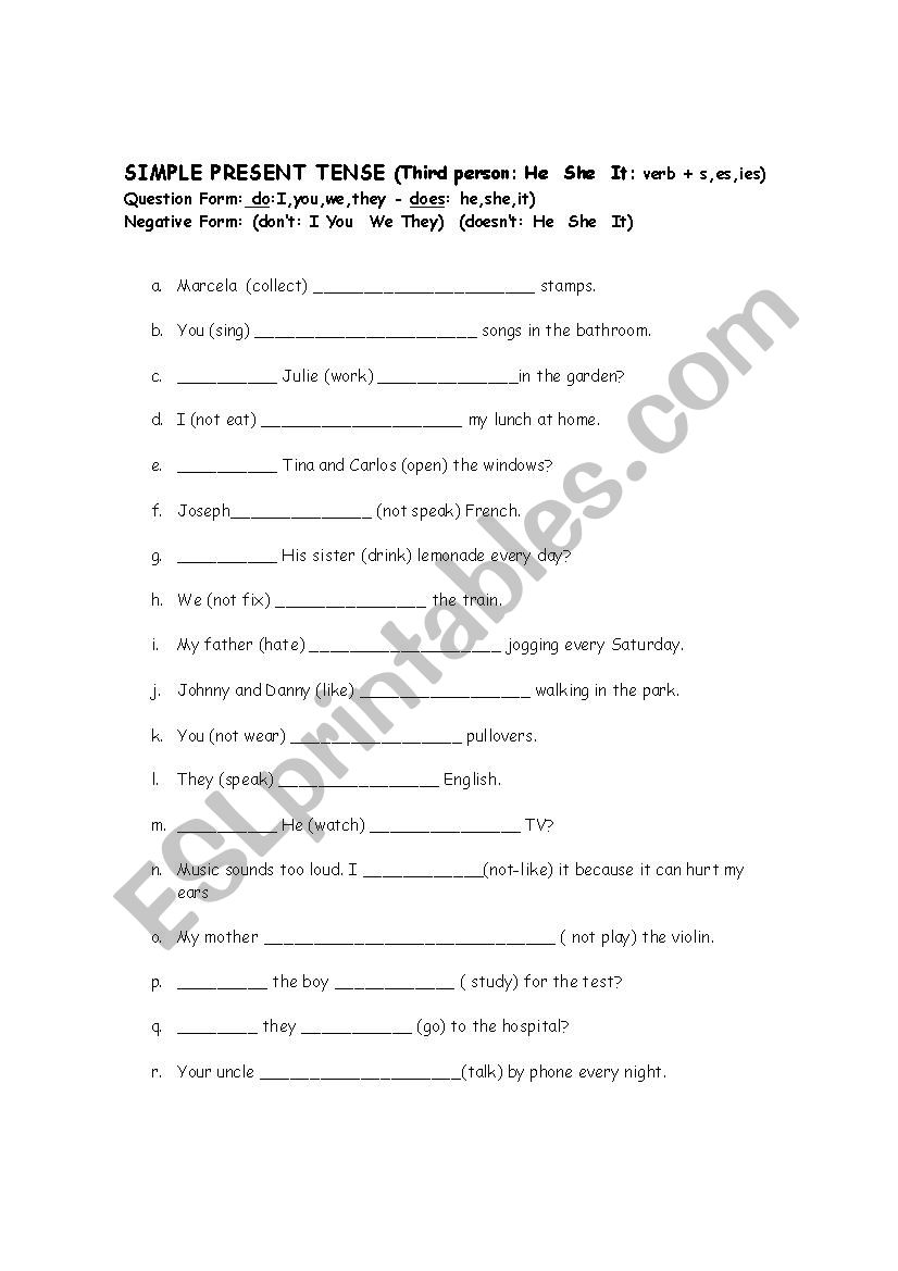 Simple Present Tense worksheet