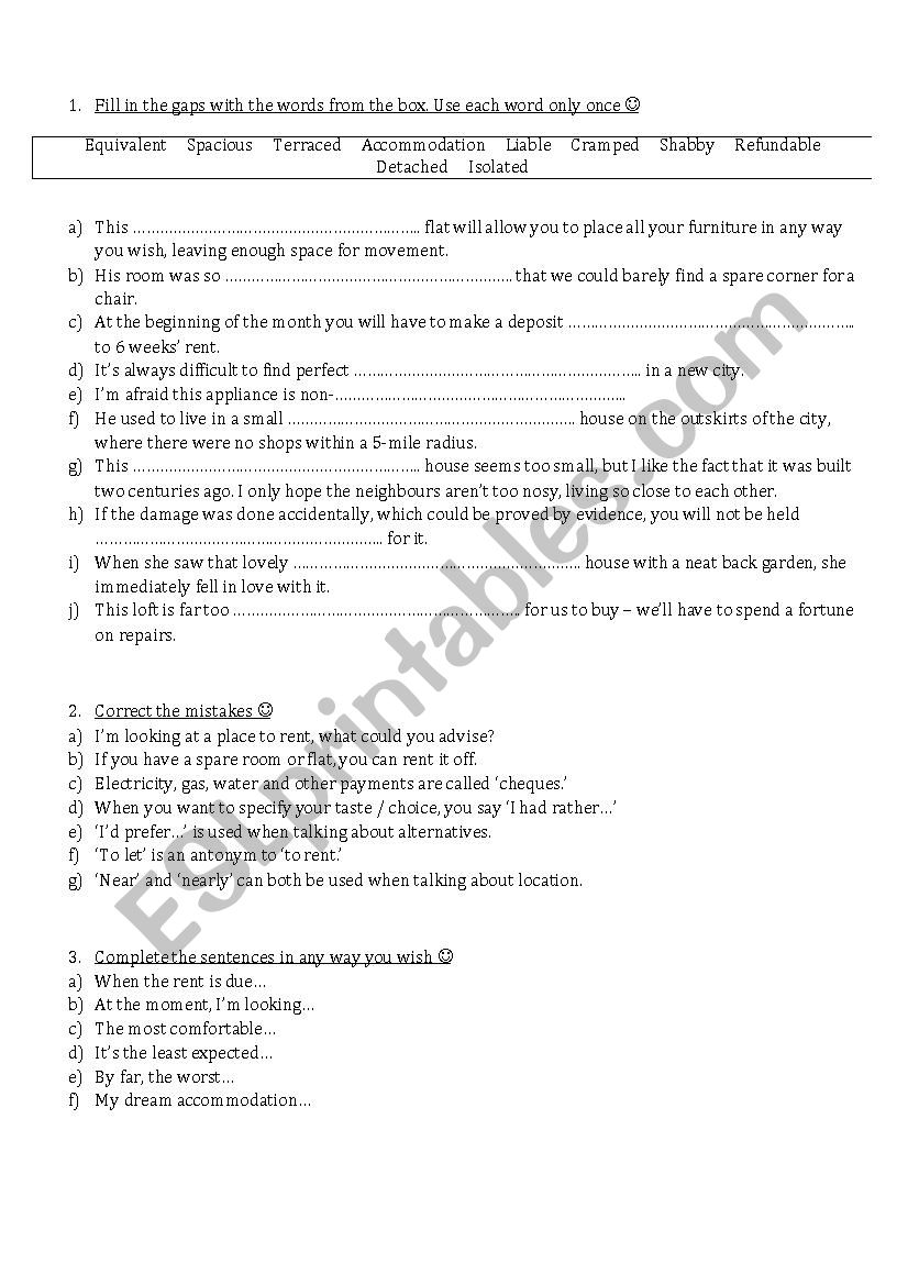 Accommodation worksheet