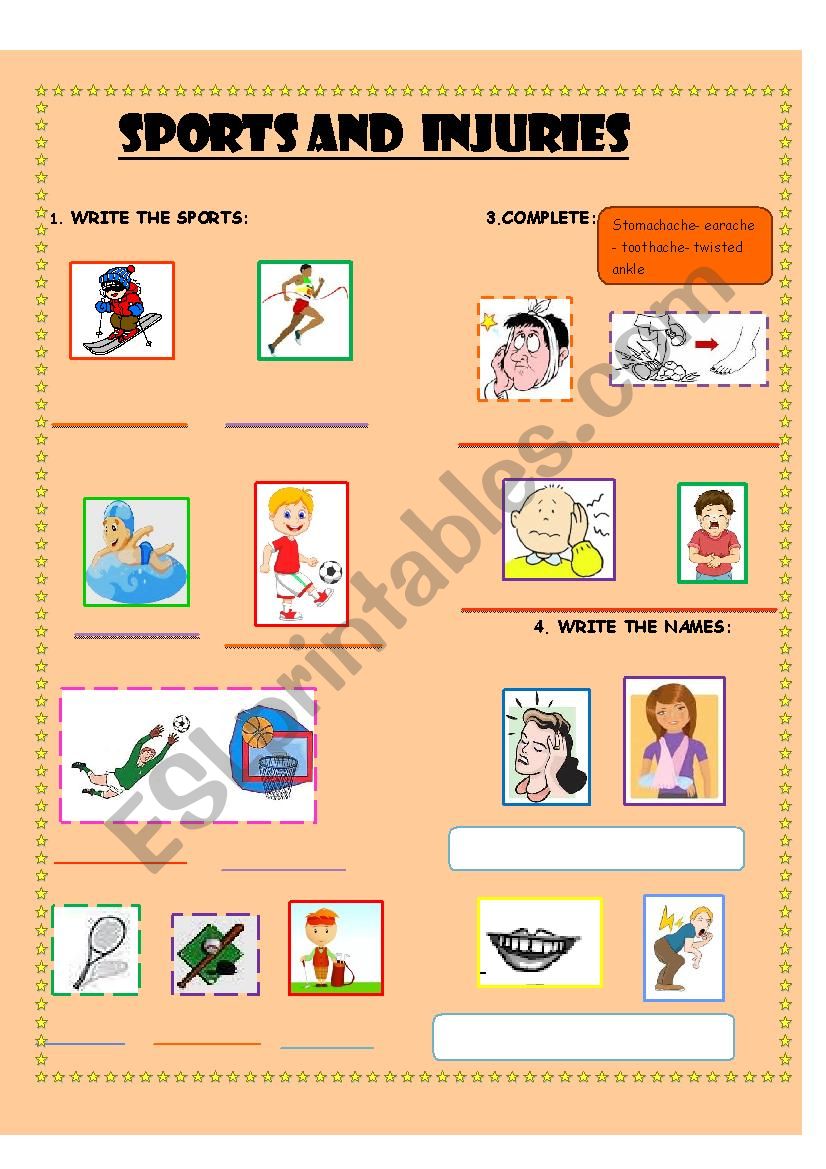 sports and injuries worksheet