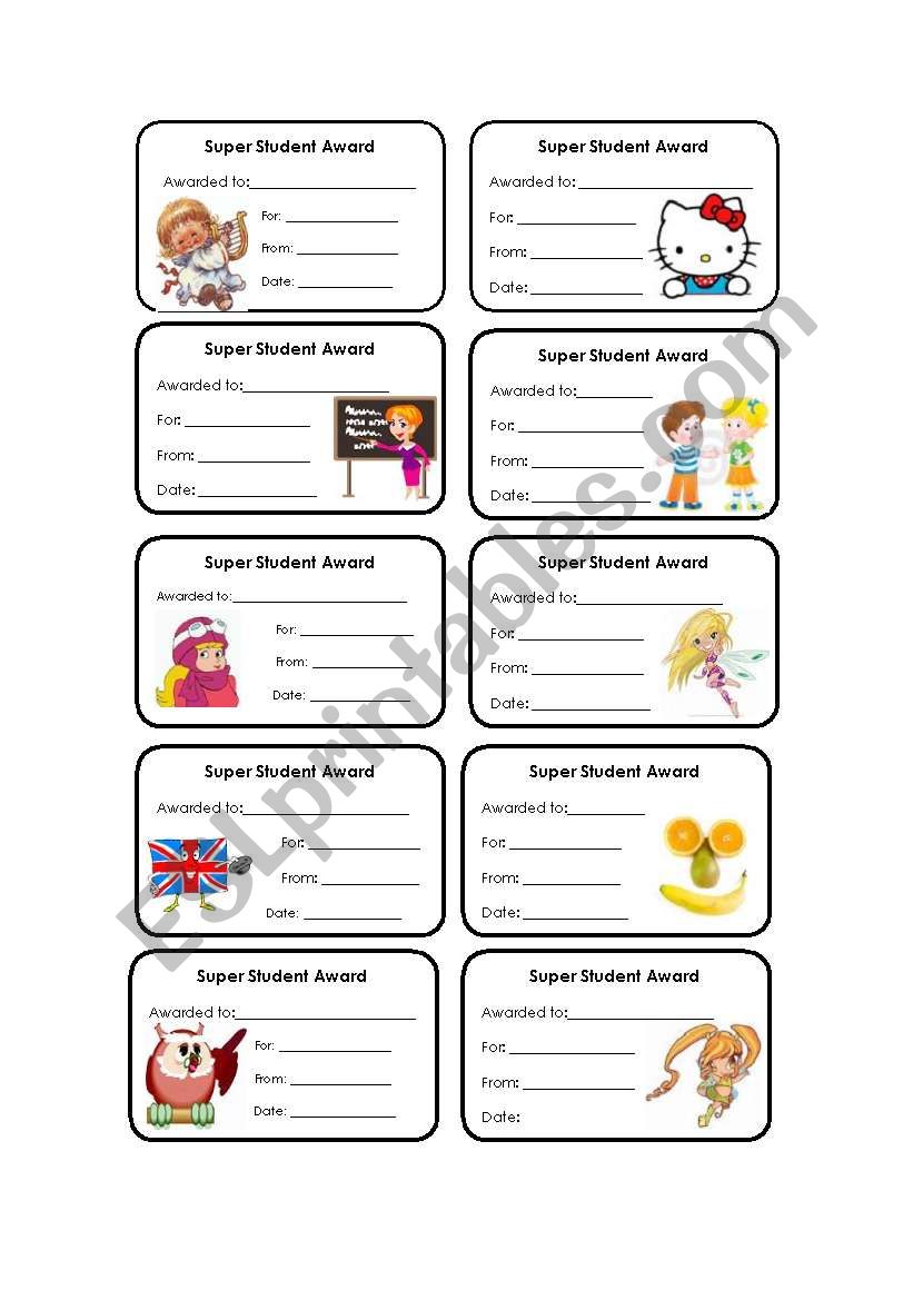 Super student award worksheet