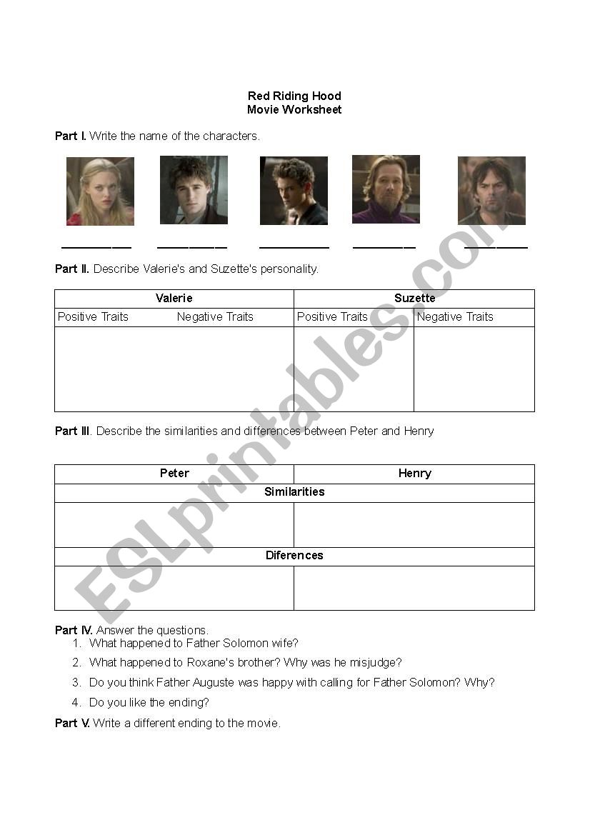 Red Riding Hood Movie worksheet